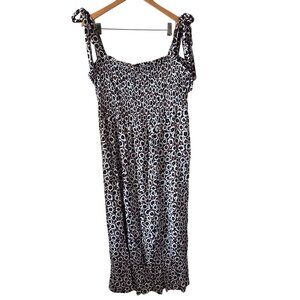 DVF Womens SZ 1X Black White Floral Smocked Maxi Dress Adjustable Tie Straps